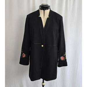 Chico's Embroidery Blazer Women's 3 / US 16 - 18 Black Floral EUC